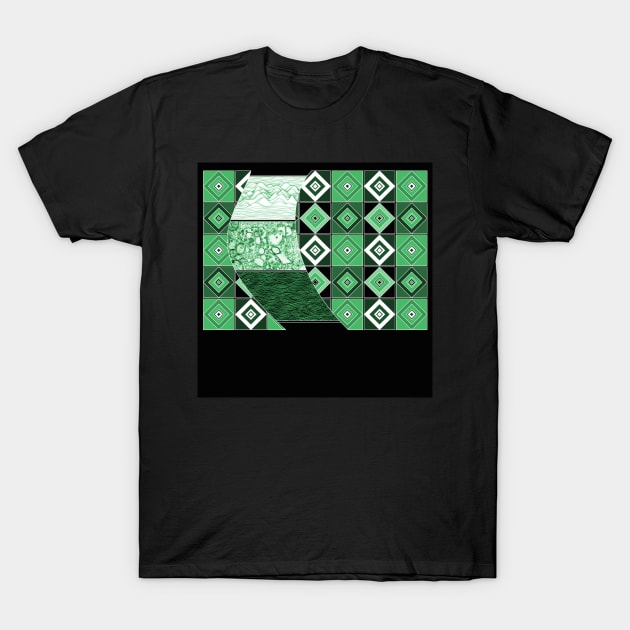 risk assestment collage square pattern in mandala ecopop mexican wallpaper T-Shirt by jorge_lebeau